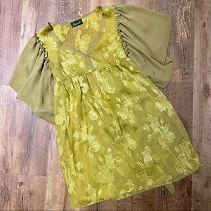 Bright yellow/green silk mini dress. Great for wedding or date night.